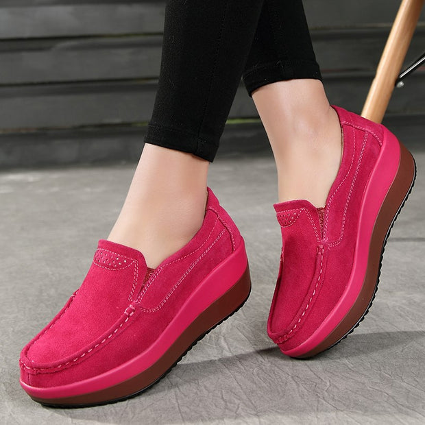 Women's platform leisure simple canvas walking slip-on loafers