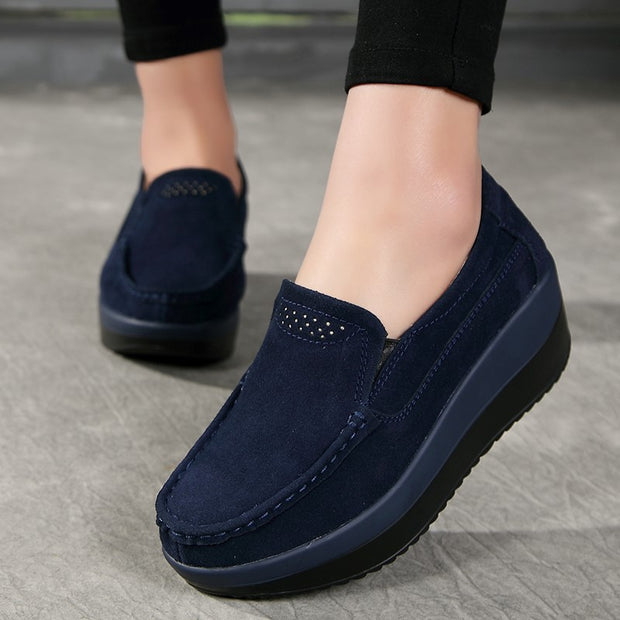 Women's platform leisure simple canvas walking slip-on loafers