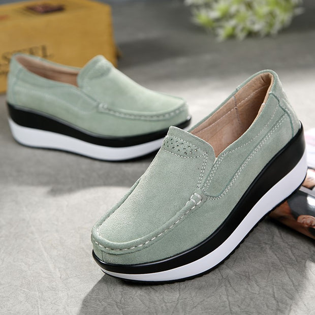 Women's platform leisure simple canvas walking slip-on loafers