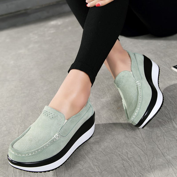 Women's platform leisure simple canvas walking slip-on loafers