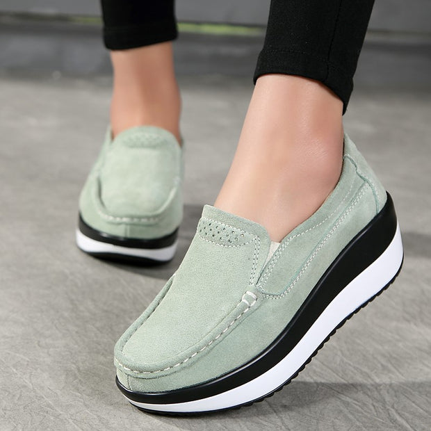 Women's platform leisure simple canvas walking slip-on loafers