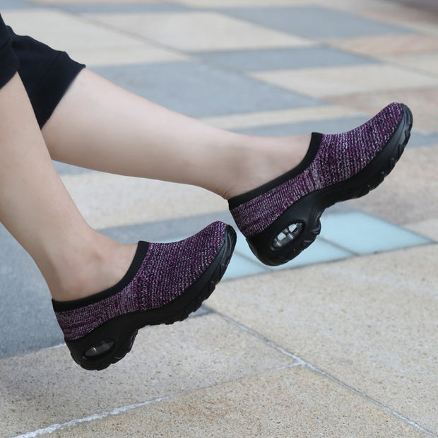 Women's air cushion linen fabric anti-skid fashion heel loafers