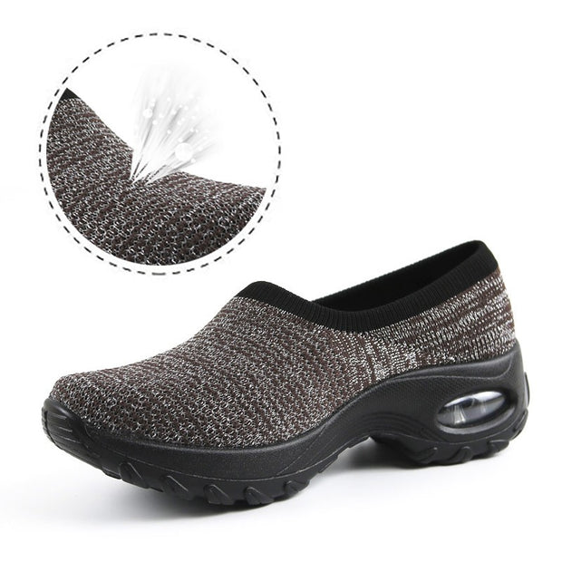 Women's air cushion linen fabric anti-skid fashion heel loafers
