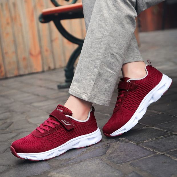 Women's platform cushion breathable buckle sneakers