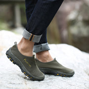 Man's sporty outdoor slip-on flat hiking tennis sneakers
