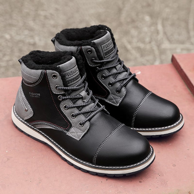 Man's fashion joker trendy leather flat thermal boots