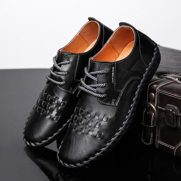 Man's leather vintage fashion joker leisure flat wide loafers