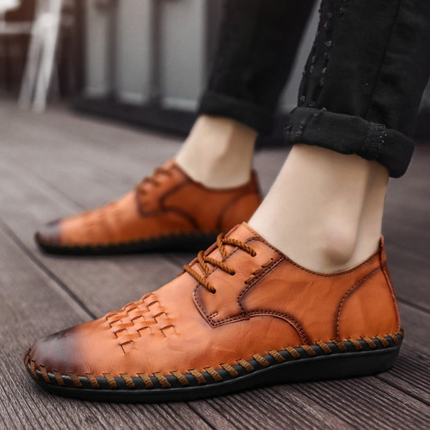Man's leather vintage fashion joker leisure flat wide loafers