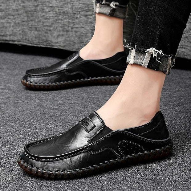 Man's leather vintage fashion joker wide leisure flat loafers