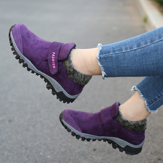 Women's winter thermal suede slip resistant slip-on hiking shoes