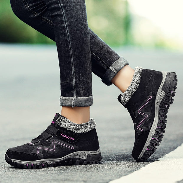 Women's winter thermal villi leather platform fashion high top boots