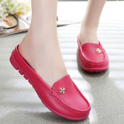 Women's leather wide flat fashion loafers