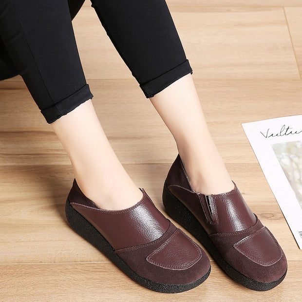 Women's leather classic elegant high platform slip-on casual shoes