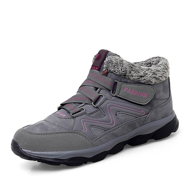 Nobrandd Women's Winter Thermal Villi Leather Platform Boots - Grey, Snow, Size 6.5, Faux Fur Lined, Anti-Skid Sole